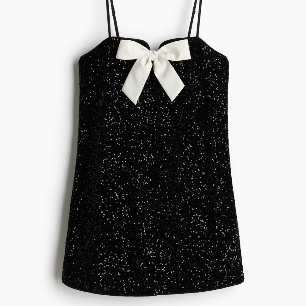 Elegant Black Sequin Top with White Bow